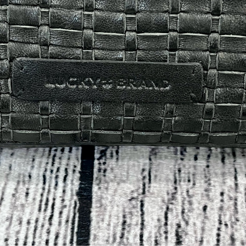 Lucky Brand Black Leather Crossbody Bag, Woven Front, Adj Strap, Zip Closure(s) - Picture 12 of 17